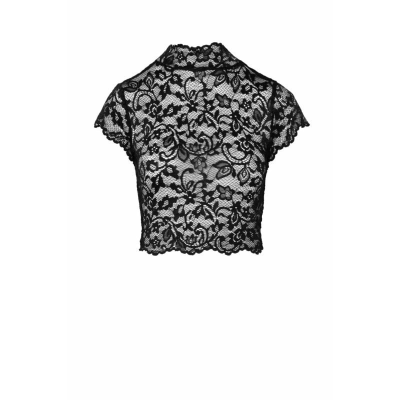 Топ Noir Handmade F303 Essence, M, black, кружевной, короткий рукав, воротник-стойка