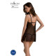 Пеньюар Passion DROSERA CHEMISE black, XXL/XXXL, кружевной лиф со стрепами, трусики в комплекте