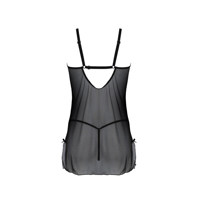Пеньюар Passion DROSERA CHEMISE black, XXL/XXXL, кружевной лиф со стрепами, трусики в комплекте