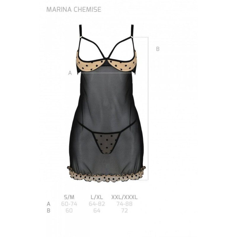 Эротический пеньюар Passion MARINA CHEMISE, XXL/XXXL, beige
