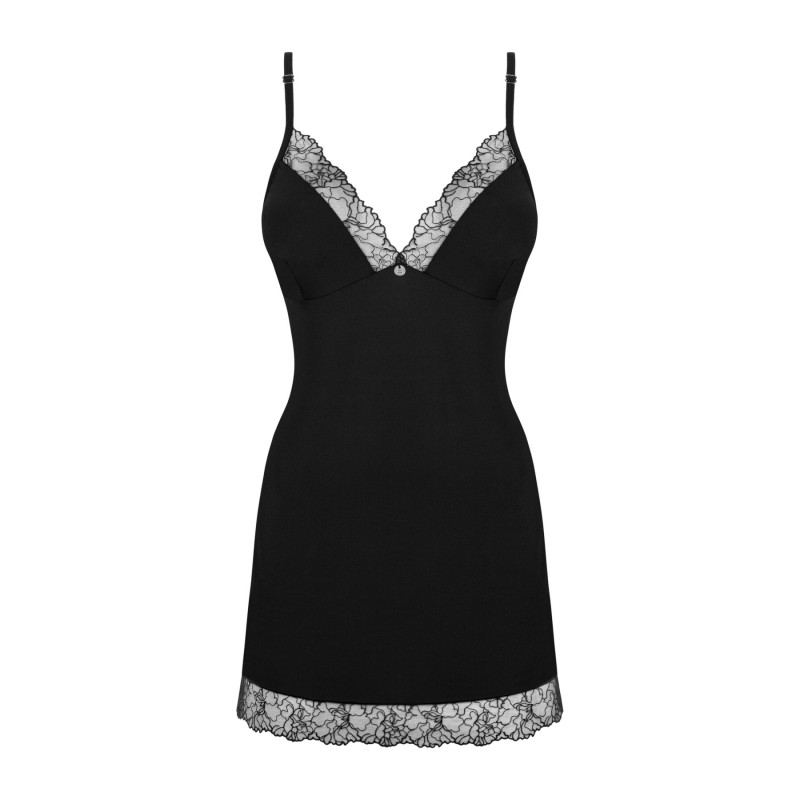 Сорочка та трусики Obsessive Bella Rou chemise & thong чорні XS/S