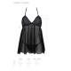 Пеньюар Passion KERRIA CHEMISE black, L/XL, кружевной верх, трусики в комплекте