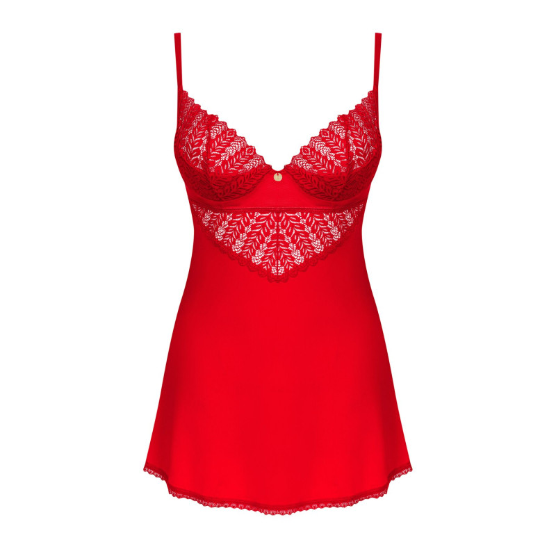 Пеньюар Obsessive Ingridia chemise & thong M/L, красный, сорочка, стринги