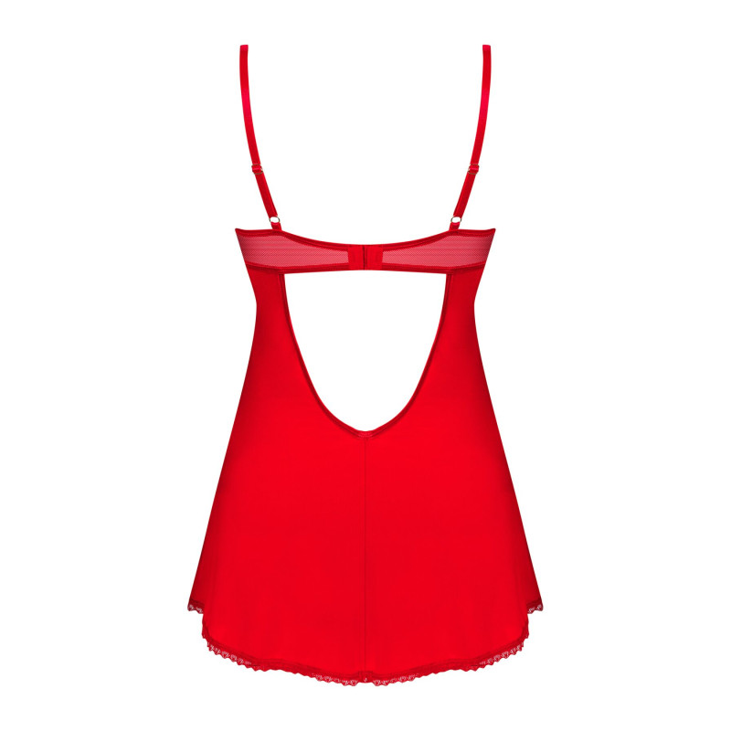 Пеньюар Obsessive Ingridia chemise & thong M/L, красный, сорочка, стринги