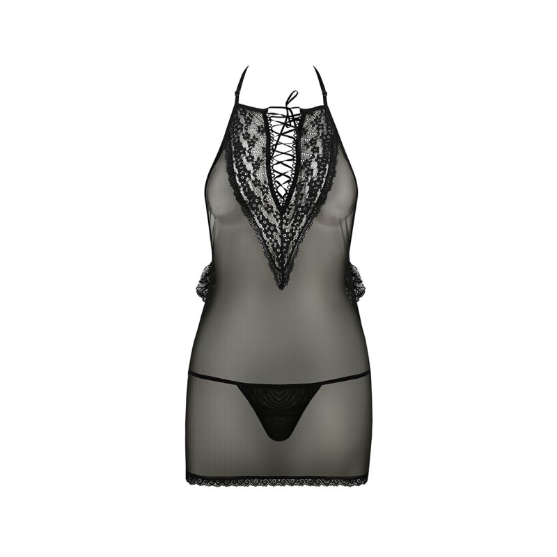 Сорочка прозрачная приталенная Passion ERZA CHEMISE Черная S/M