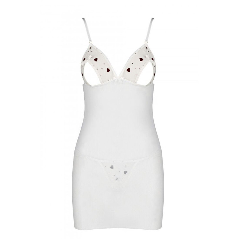 Сорочка з вирізами на грудях + стринги Passion LOVELIA CHEMISE white XXL/XXXL