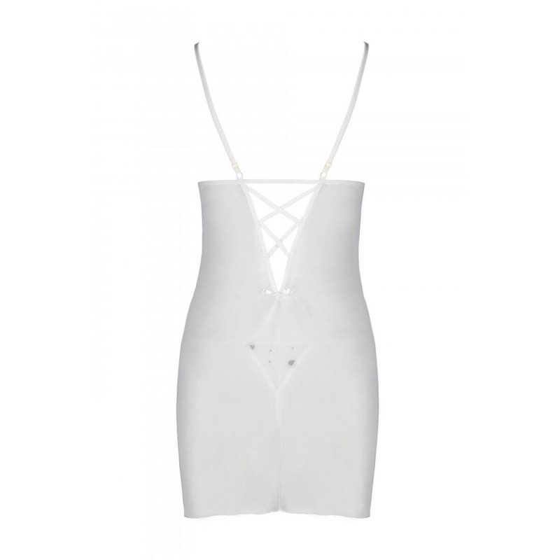 Сорочка з вирізами на грудях + стринги Passion LOVELIA CHEMISE white XXL/XXXL