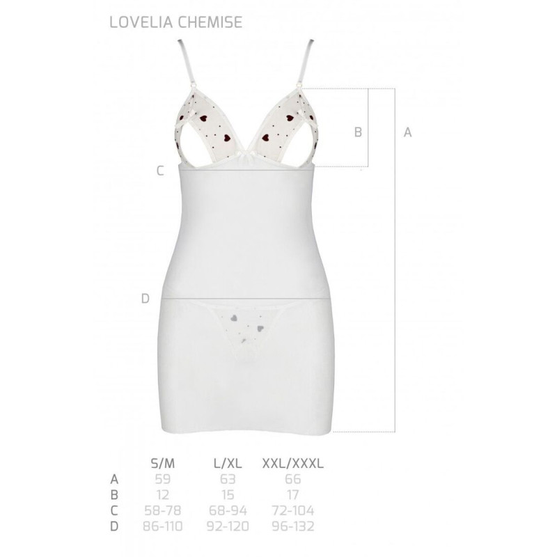 Сорочка з вирізами на грудях + стринги Passion LOVELIA CHEMISE white XXL/XXXL