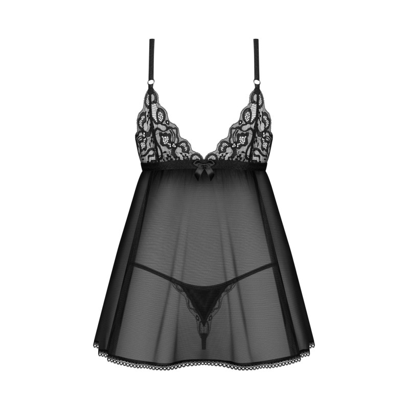 Сорочка беби-долл Obsessive Blomentis babydoll & thong, M/L, кружевной лиф, стринги в комплекте