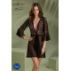 Пеньюар Passion LEAFA PEIGNOIR black S/M, длина чуть выше колена, широкие рукава, завязывается на пояс
