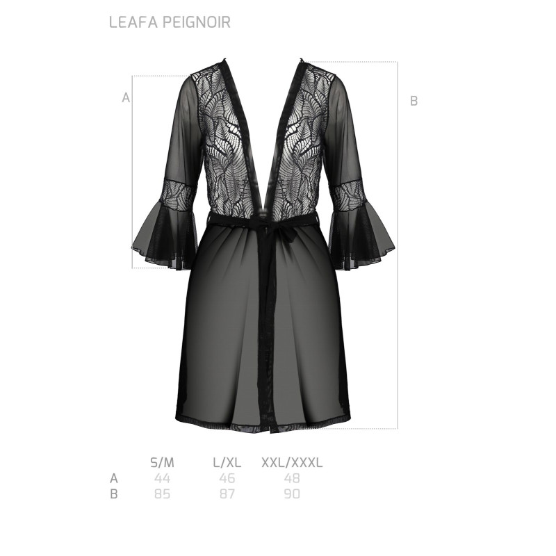 Пеньюар Passion LEAFA PEIGNOIR black S/M, длина чуть выше колена, широкие рукава, завязывается на пояс