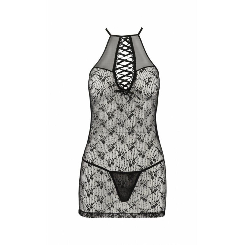 Полупрозрачная рубашка Passion AZALIA CHEMISE black S/M