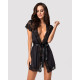 Сатиновый открытый пеньюар на поясе Obsessive 810-PEI–1 peignoir black черный S/M