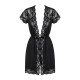 Сатиновый открытый пеньюар на поясе Obsessive 810-PEI–1 peignoir black черный S/M