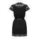 Сатиновый открытый пеньюар на поясе Obsessive 810-PEI–1 peignoir black черный S/M