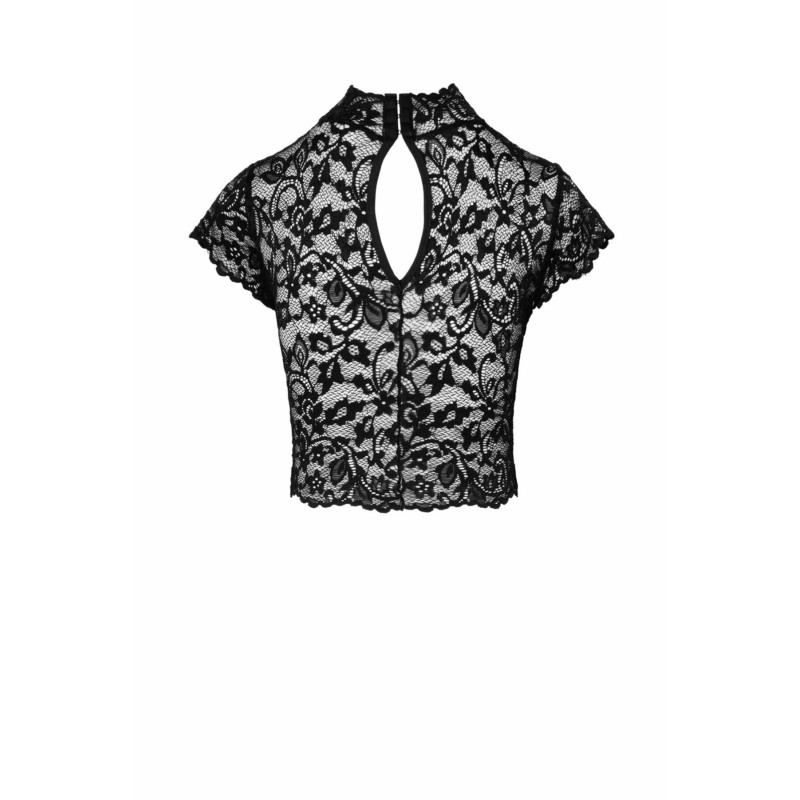 Топ Noir Handmade F303 Essence, L, black, кружевной, короткий рукав, воротник-стойка