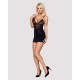 Сатиновый комплект для сна с кружевом Obsessive 828-CHE-1 chemise & thong черный S/M