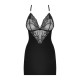 Сатиновый комплект для сна с кружевом Obsessive 828-CHE-1 chemise & thong черный S/M