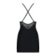 Сатиновый комплект для сна с кружевом Obsessive 828-CHE-1 chemise & thong черный S/M