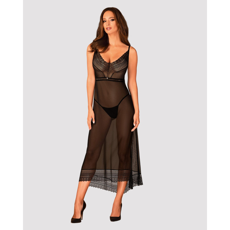 Длинная полупрозрачная рубашка Obsessive Estiqua chemise черная XS/S