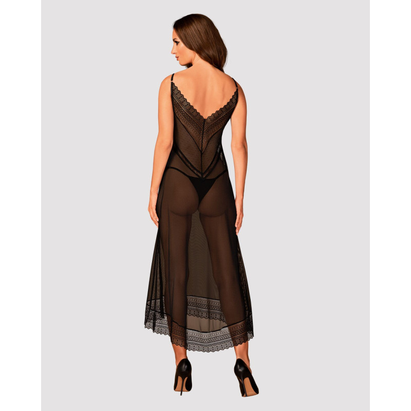 Длинная полупрозрачная рубашка Obsessive Estiqua chemise черная XS/S