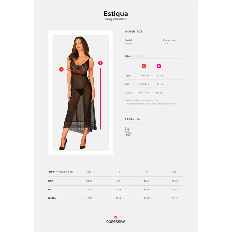 Длинная полупрозрачная рубашка Obsessive Estiqua chemise черная XS/S