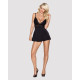 Сатиновий пеньюар із мереживом Obsessive 810-BAB-1 babydoll & thong чорний S/M
