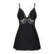 Сатиновий пеньюар із мереживом Obsessive 810-BAB-1 babydoll & thong чорний S/M