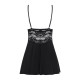 Сатиновий пеньюар із мереживом Obsessive 810-BAB-1 babydoll & thong чорний S/M