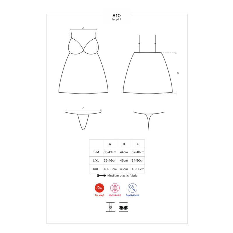 Сатиновий пеньюар із мереживом Obsessive 810-BAB-1 babydoll & thong чорний S/M