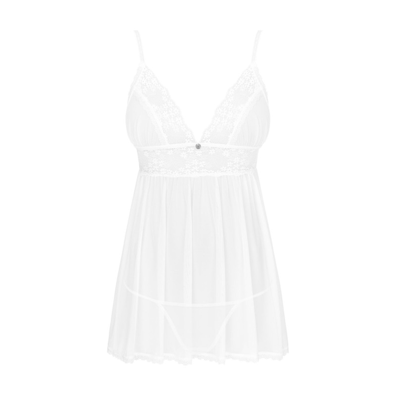 Пеньюар и трусики Obsessive Heavenlly babydoll & thong белые XS/S