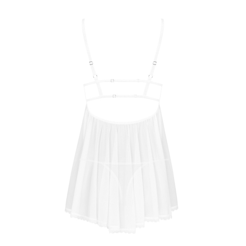 Пеньюар и трусики Obsessive Heavenlly babydoll & thong белые XS/S