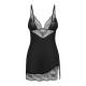 Пеньюар Obsessive Lobellis chemise & thong, XL/2XL, черный, кружевная отделка, стринги в комплекте