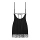Пеньюар Obsessive Lobellis chemise & thong, XL/2XL, черный, кружевная отделка, стринги в комплекте