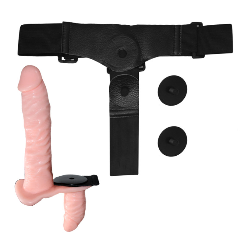 Женский страпон LyBaile Ultra Passionate Harness Doble Heads Flesh Vibrating Телесный