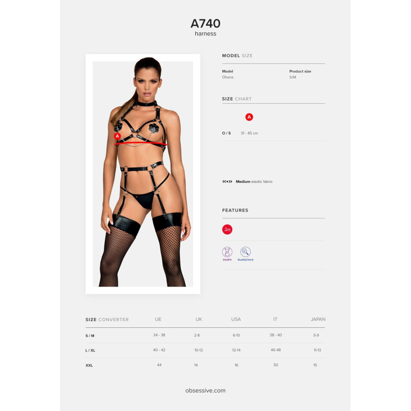 Портупея на грудь Obsessive A740 harness black O/S