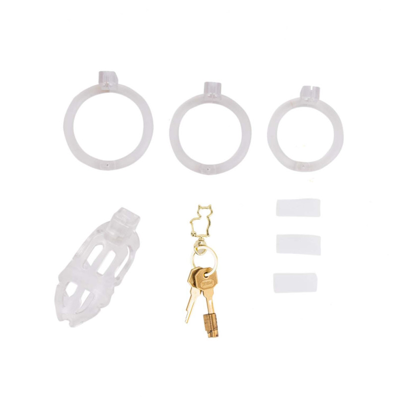 Клітка для пеніса LOCKINK SEVANDA Plastic Penis Chastity Cage, прозора, 3 кільця різних розмірів