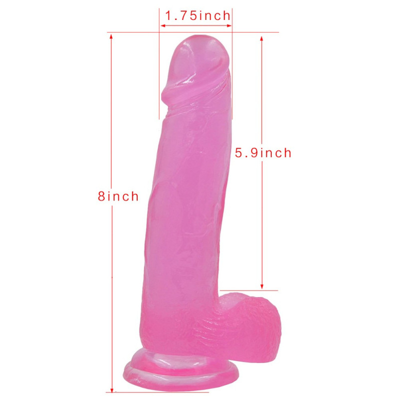 Фалоімітатор з мошонкою LoveToy Jelly Studs Crystal Dildo Large 8 Pink