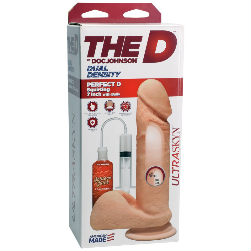 Заканчивающий фаллоимитатор Doc Johnson The D ULTRASKYN Perfect D Squirting – 7 Inch, диаметр 4,3 см
