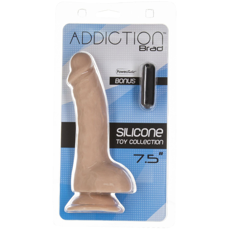 Изогнутый фаллоимитатор на присоске ADDICTION - BRAD 7,5″ Dildo With Balls, Beige