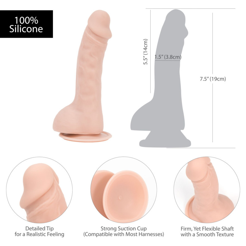 Изогнутый фаллоимитатор на присоске ADDICTION - BRAD 7,5″ Dildo With Balls, Beige