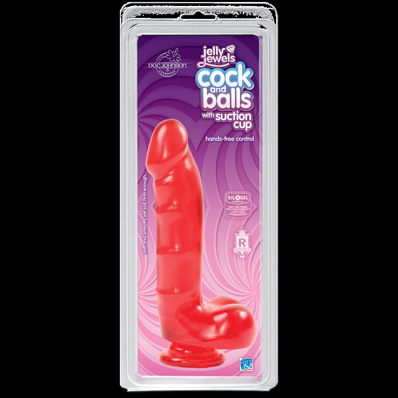 Фаллоимитатор Doc Johnson Jelly Jewels Cock and Balls with Suction Cup Красный