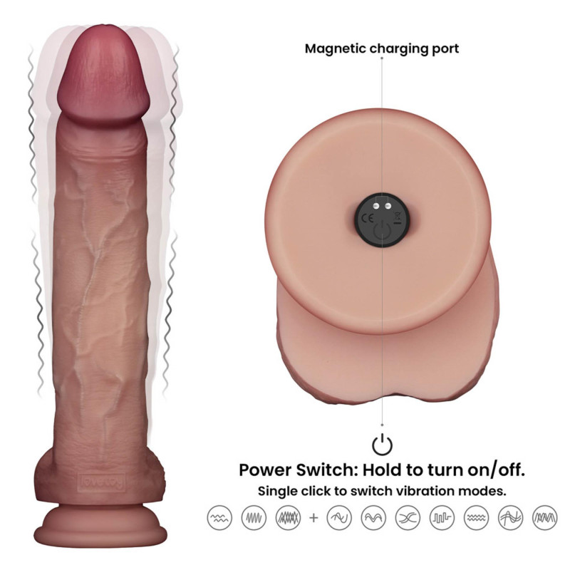 Реалистичный вибратор LoveToy Vibrating Sliding Skin Pro II Dual Layer Silicone Dong 10 Flesh