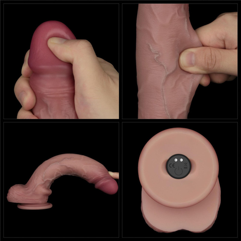 Реалистичный вибратор LoveToy Vibrating Sliding Skin Pro II Dual Layer Silicone Dong 10 Flesh