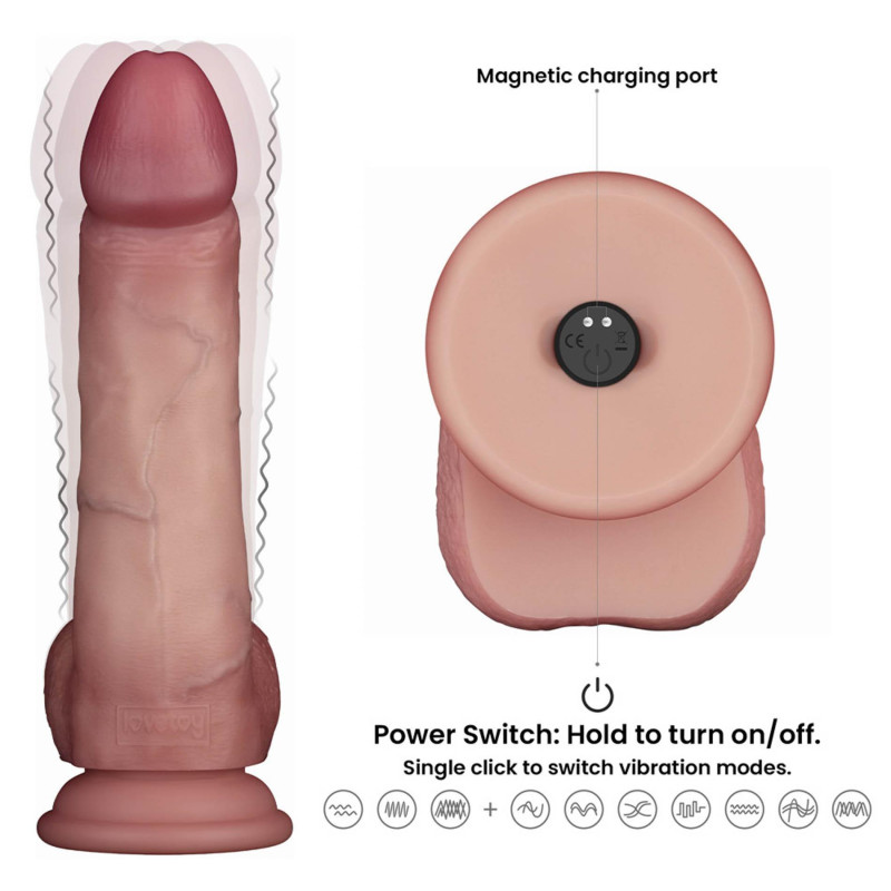 Реалістичний вібратор LoveToy Vibrating Sliding Skin Pro II Dual Layer Silicone Dong 8 Flesh