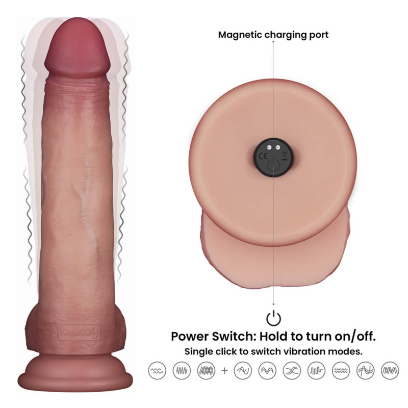 Реалистичный вибратор LoveToy Vibrating Sliding Skin Pro II Dual Layer Silicone Dong 8.5 Flesh
