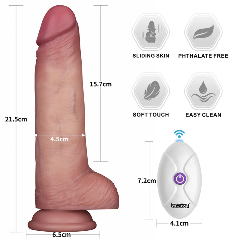 Реалистичный вибратор LoveToy Vibrating Sliding Skin Pro II Dual Layer Silicone Dong 8.5 Flesh