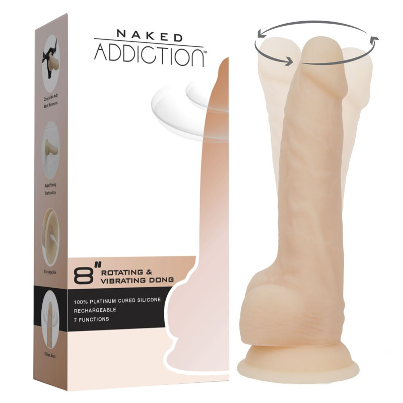 Фалоімітатор з вібрацією та ротацією Naked ADDICTION James 8 Rotating & Vibrating Dong, пульт ДК