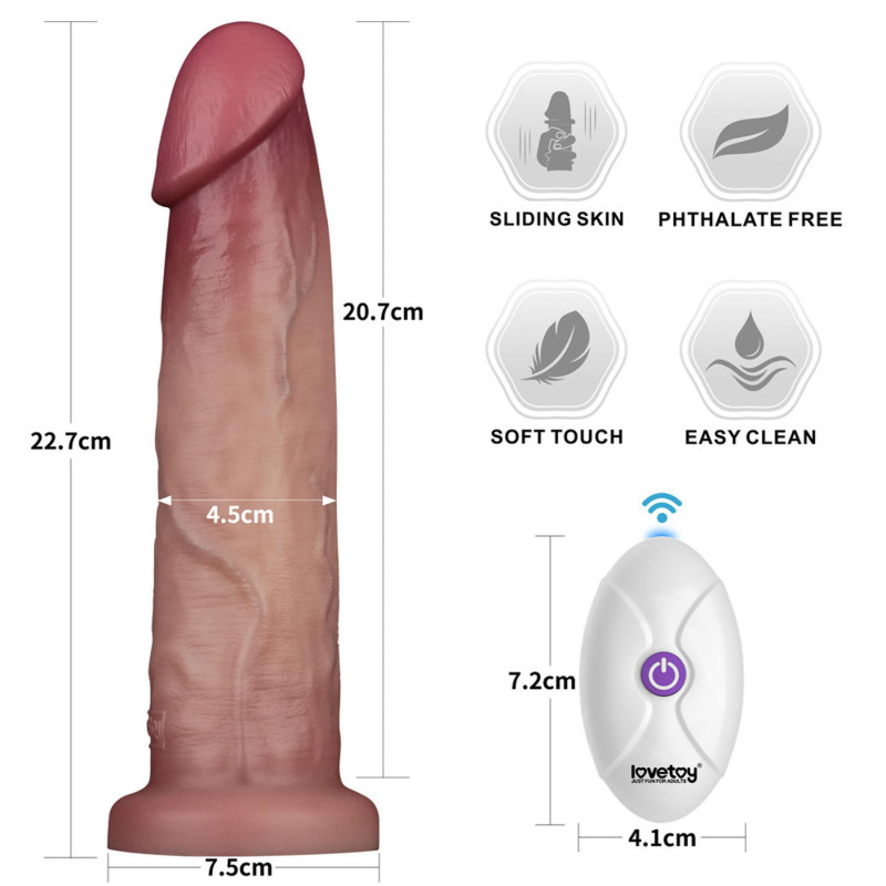 Реалістичний вібратор LoveToy Vibrating Sliding Skin Pro II Dual Layer Silicone Dong 9 Flesh