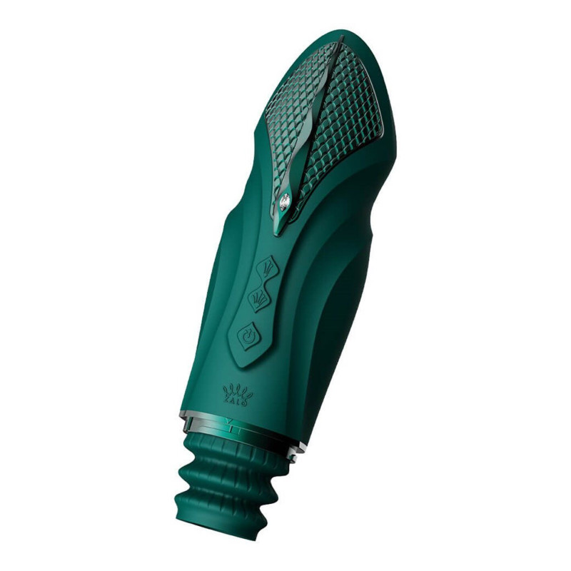 Компактна смарт секс-машина Zalo – Sesh Turquoise Green, 2 насадки, пульт ДК, кристал Swarovski